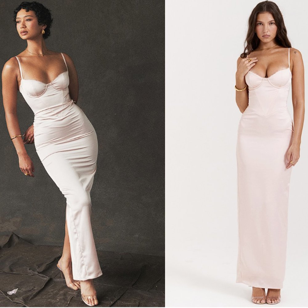 HOUSE OF CB 'Stefania' Soft Peach Corset Maxi Dress NWOT